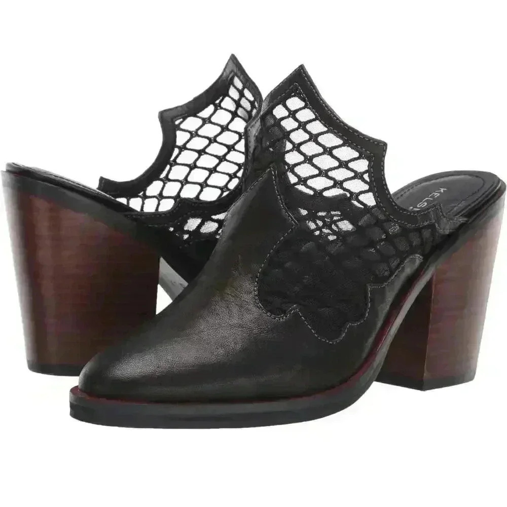 NEW Kelsi Dagger Brooklyn Women's Wolf Leather Block Heel Mule Size 9.5